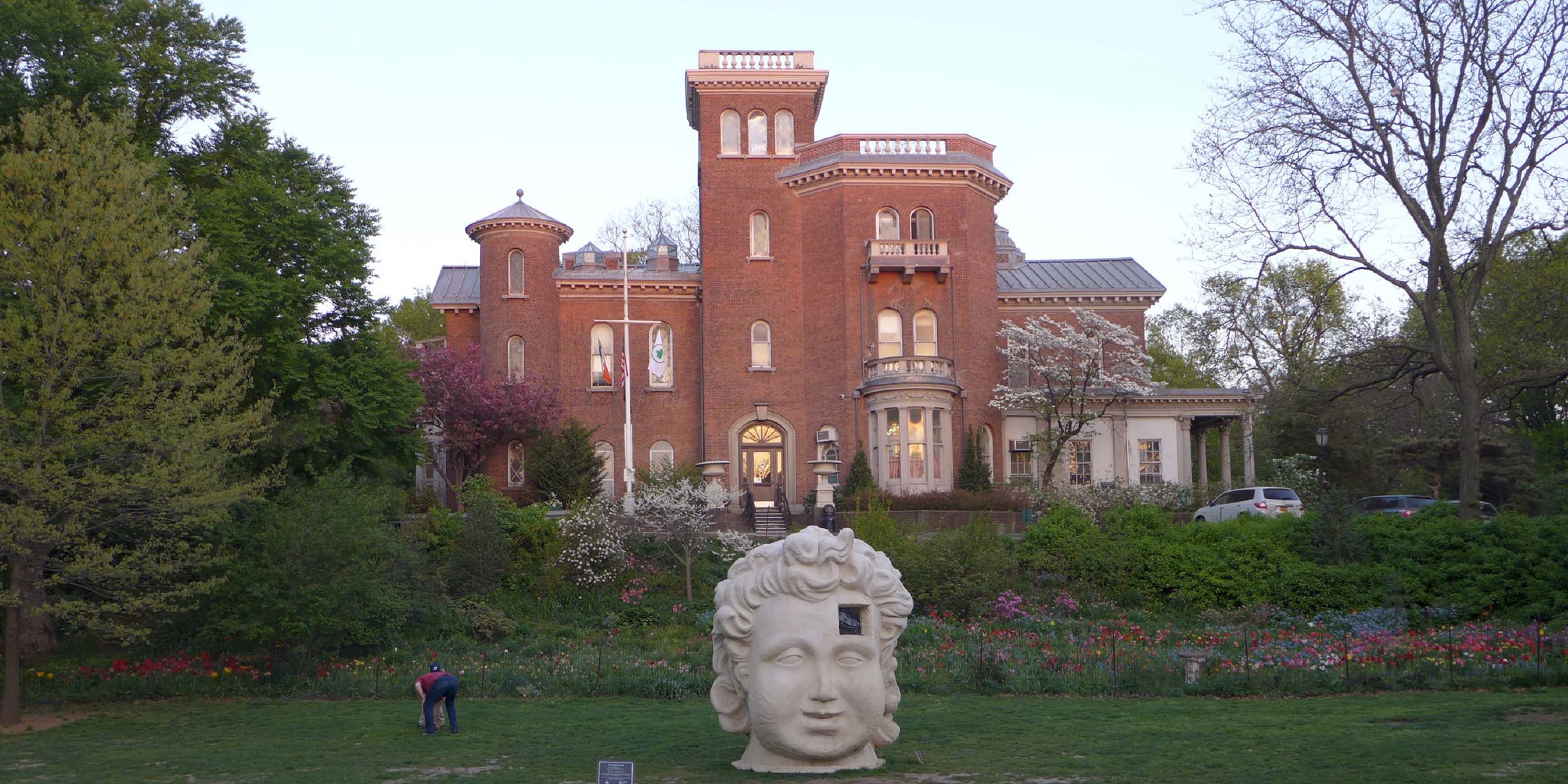 lawn with art installation at the Litchfield Villa