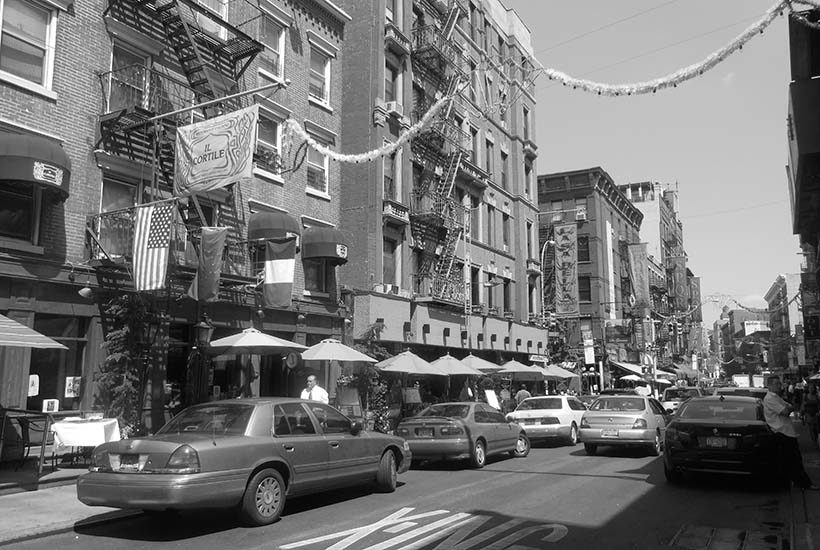 street with restaurants in Little Italy, New York