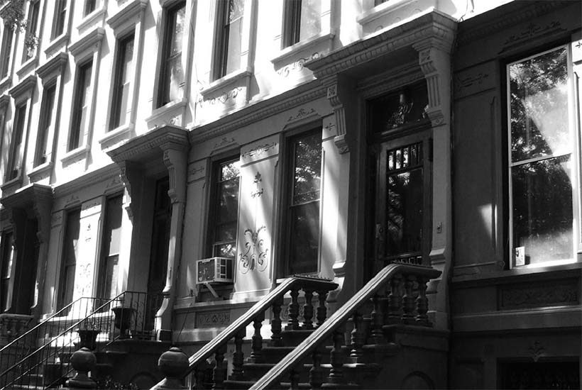 entrances of brownstones on Jefferson Avenue in Brooklyn