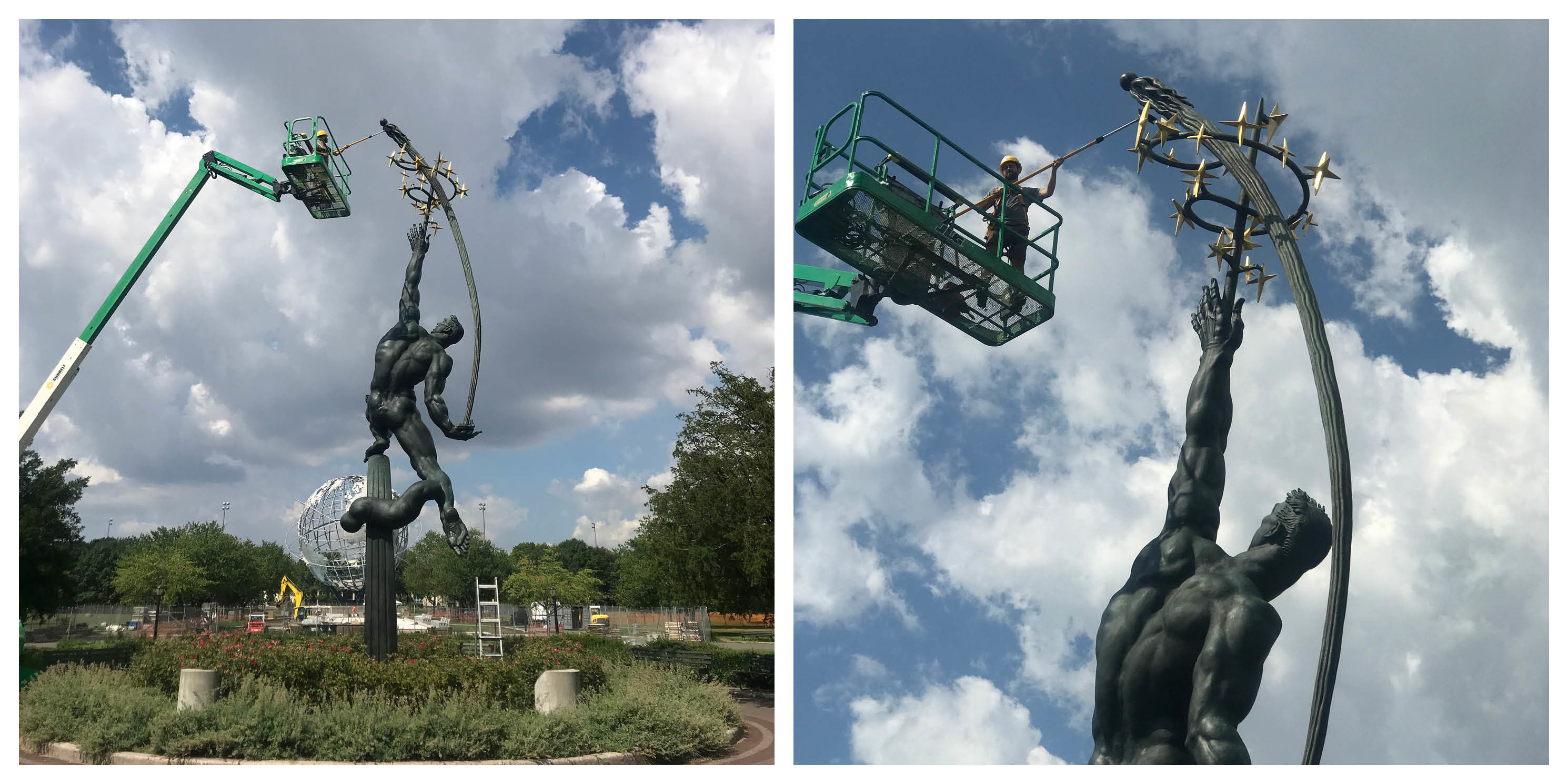 the Rocket Thrower statue before it was restored with a hot wax treatment