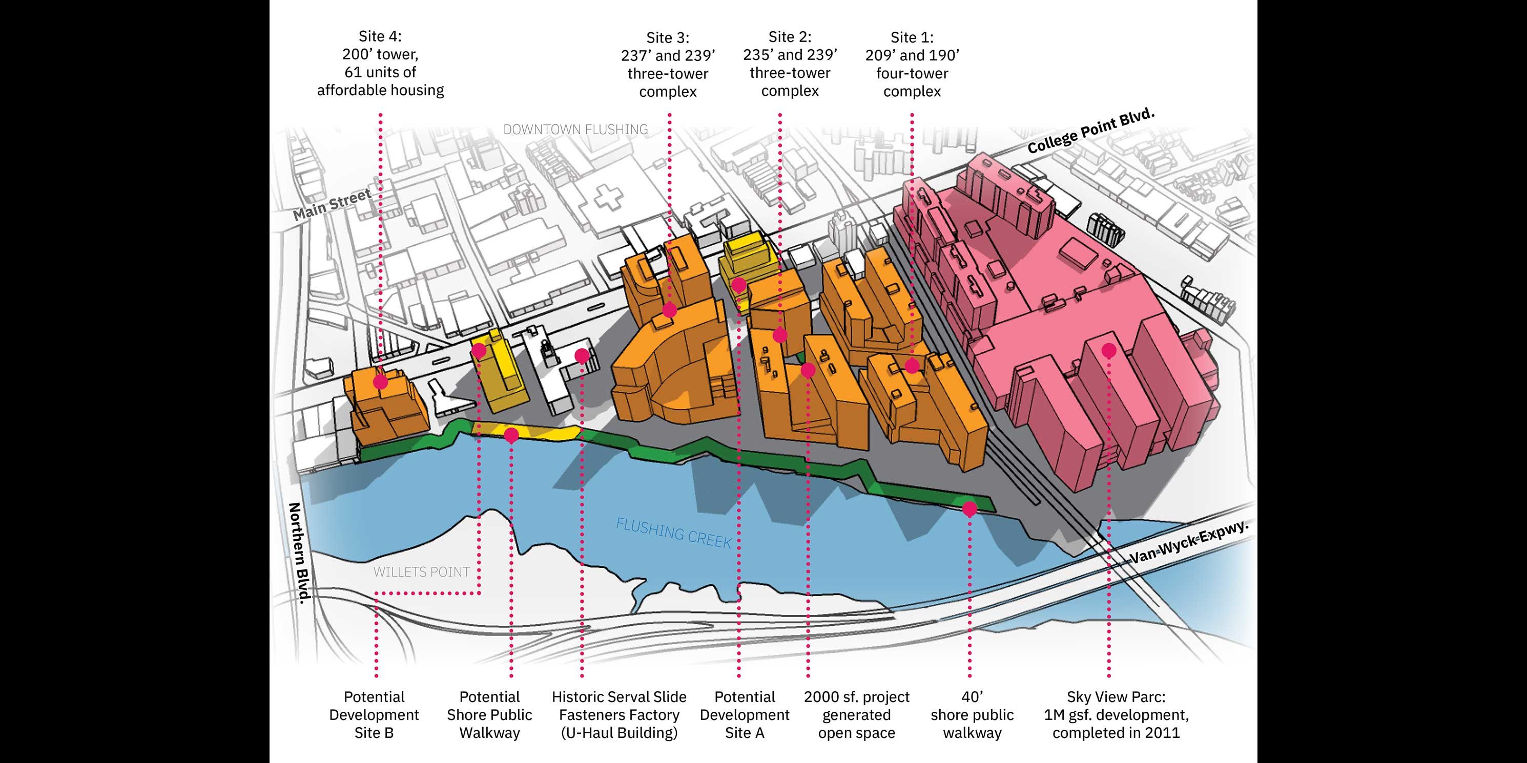 illustrated map of proposed development in Flushing, Queens