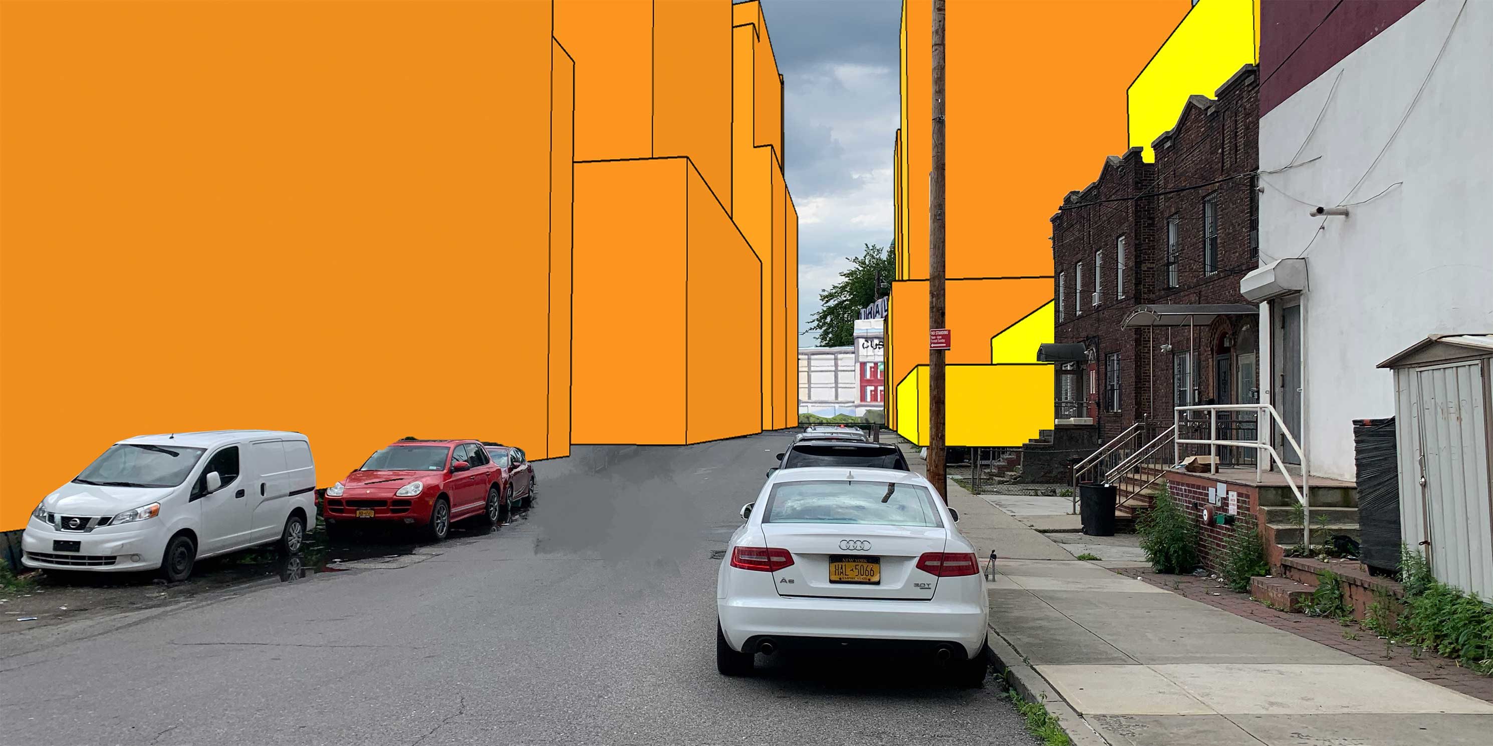 illustration of area near Janet Place in Flushing, Queens with proposed and potential development