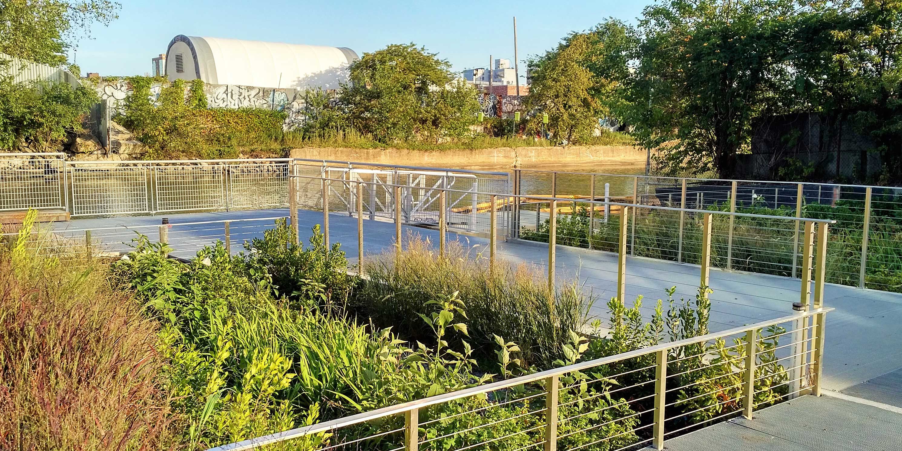 plants and walkway at the Gowanus Canal Sponge Park