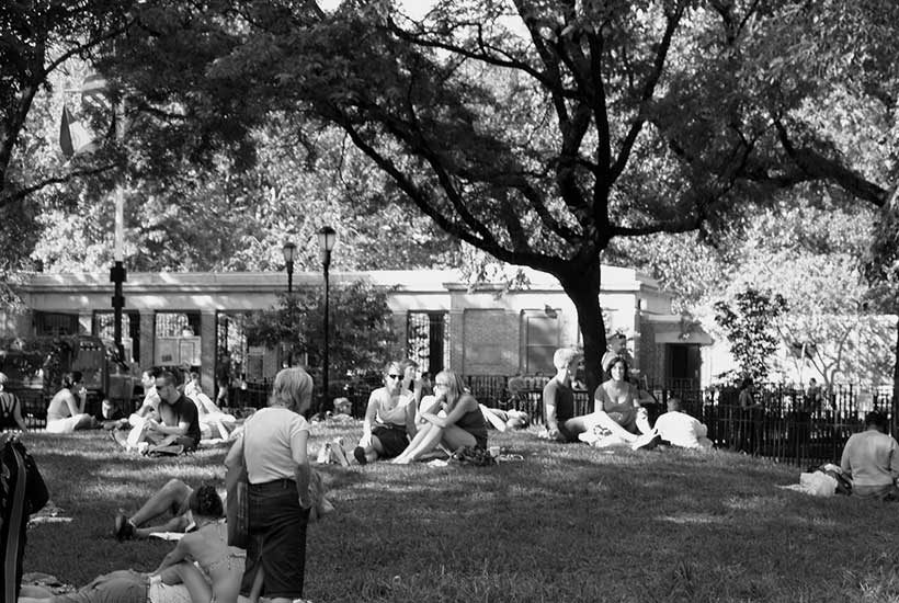 sunbathers in Tompkins Square Park