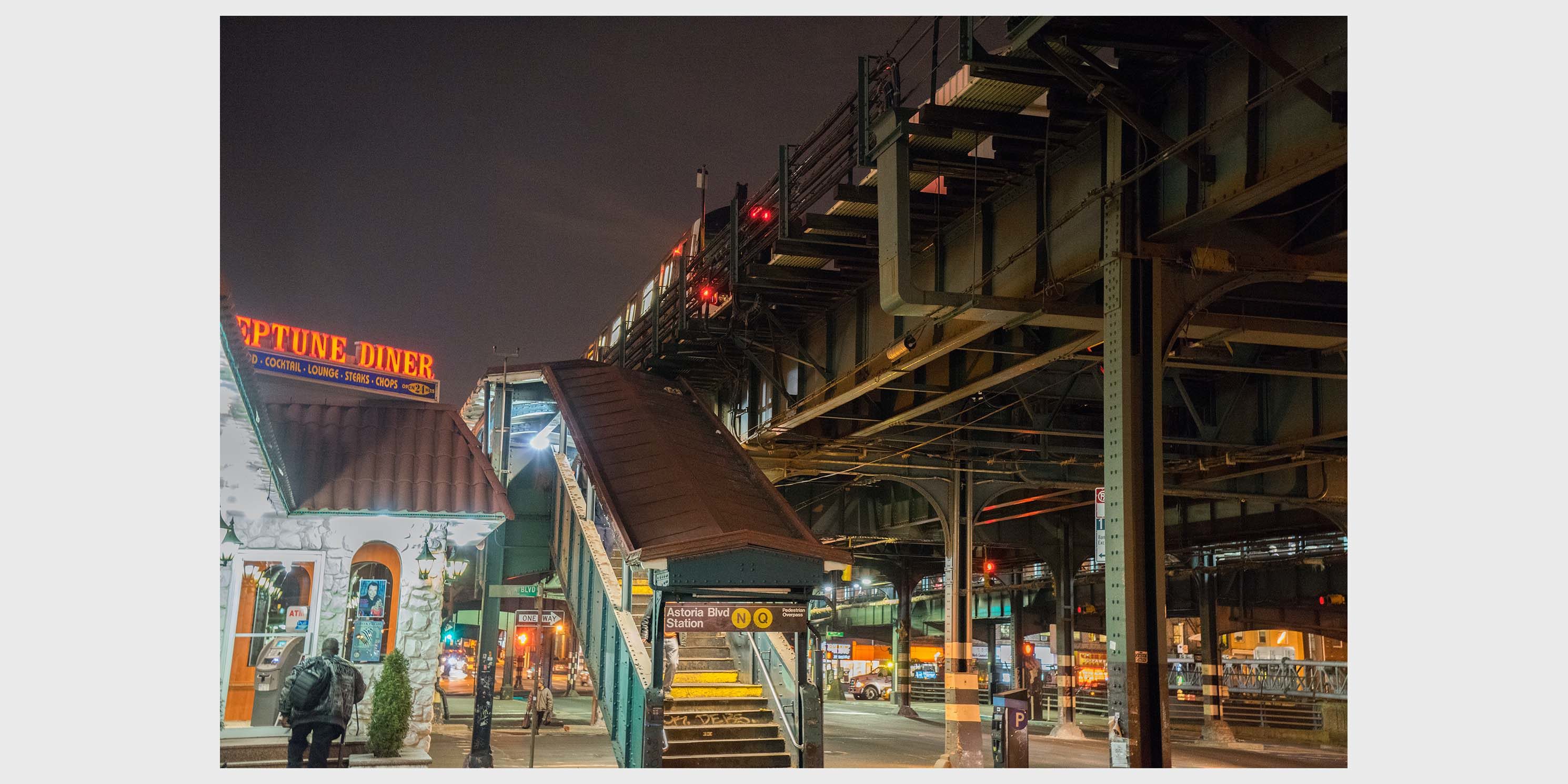 stairway to the elevated Astoria Blvd Station in Queens