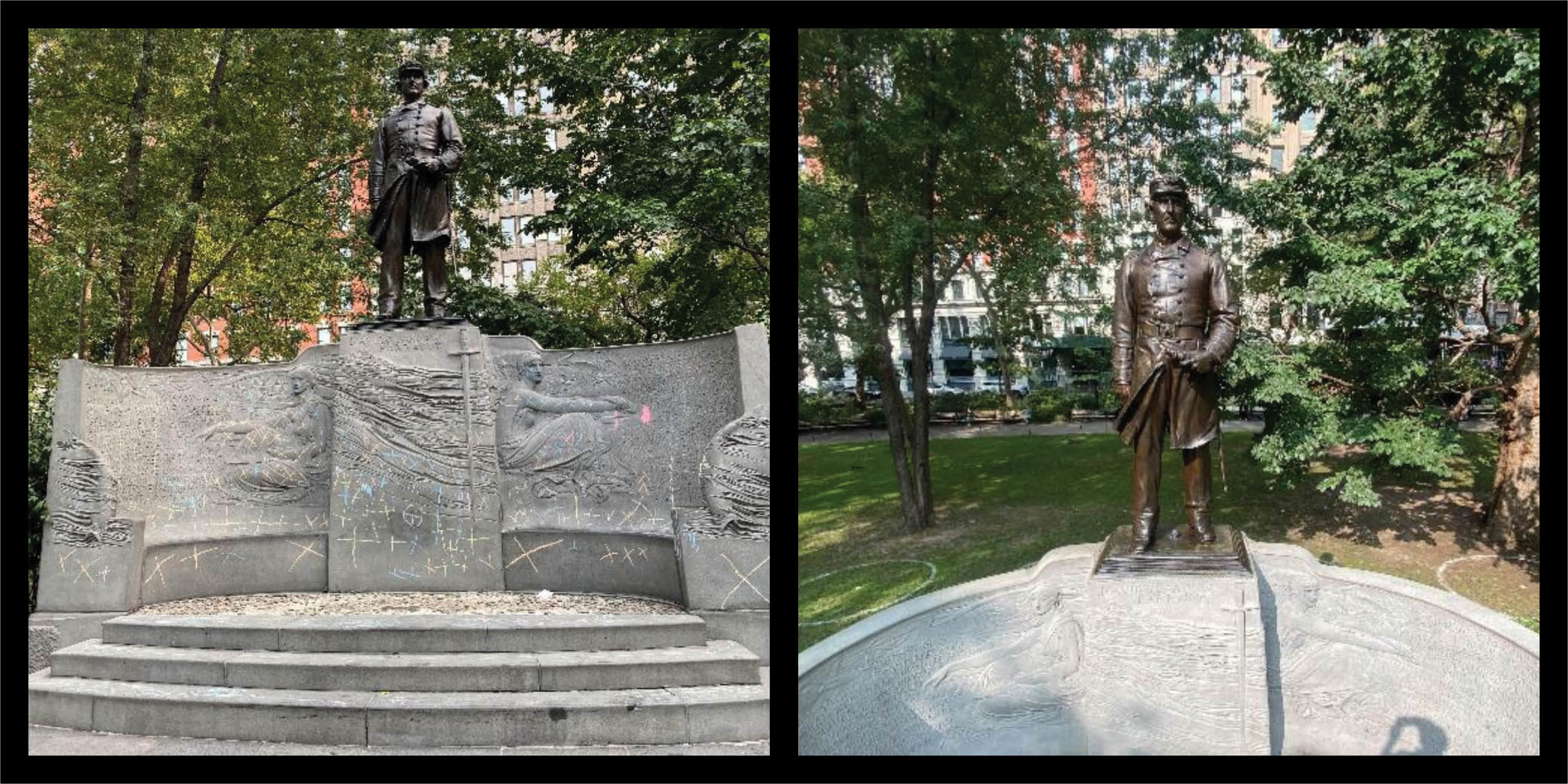 before and after restoration photos of the Farragut monument