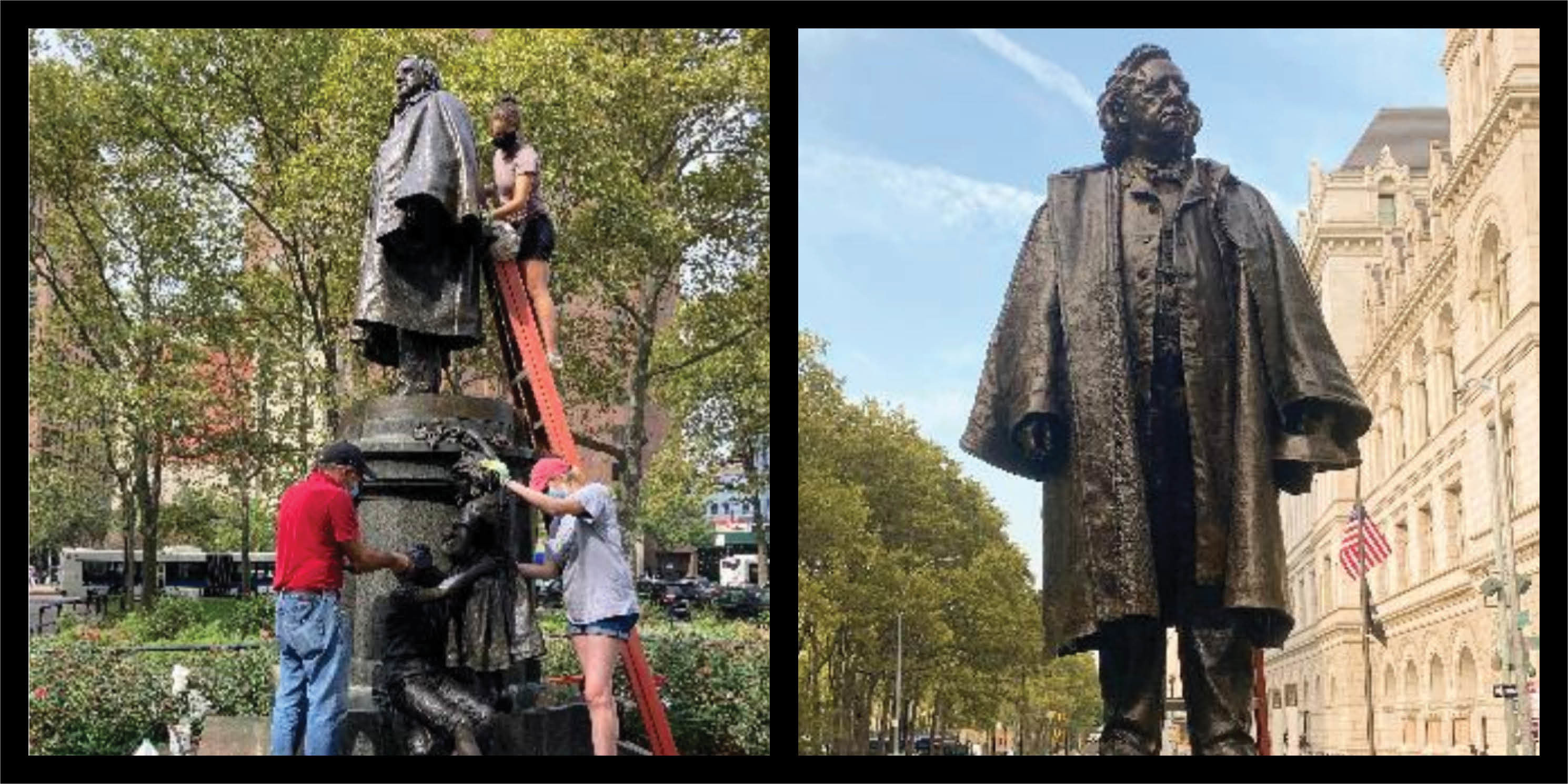 Before and after photos of the Henry Ward Beecher monument