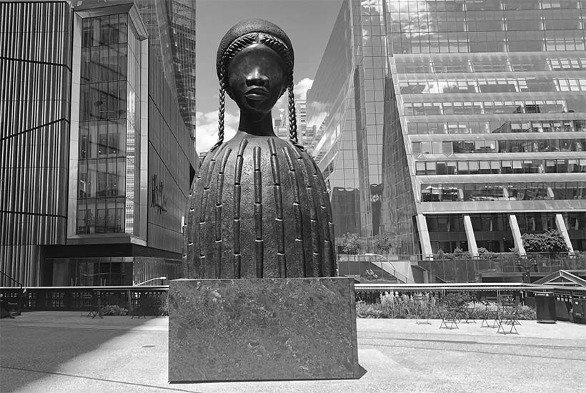large stone statue, Brick House, by the artist Simone Leigh