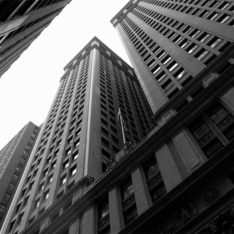 looking up at the Equitable Building in Manhattan